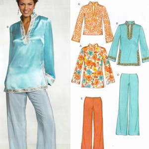 New Look 6544 Sewing Pattern Misses Easy Long Sleeve Pullover Tunic Top with Optional Trim and Pants or Capri sz 10-22 Uncut