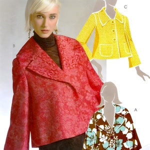May include: A sewing pattern for a jacket with three different styles. The pattern is for sizes 6-8-10-12-14. The pattern is called McCall's M5276.