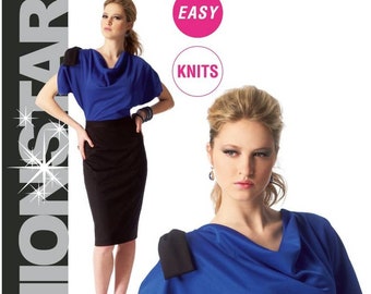 McCalls M6788 Sewing Pattern Misses Easy Fitted Knit Dress with Draped Bodice Fashion Star Series sz 6-14 Uncut