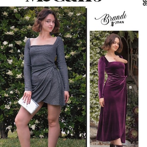 McCalls M8436 Sewing Pattern Misses Long Sleeve Wrap Front Knit Dress in Two Lengths by Brandi Joan sz 6-14 or 16-24 Uncut