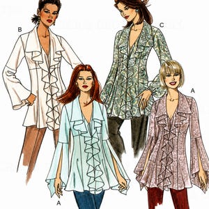 McCalls 4147 Sewing Pattern Misses Flounce Detail Tunics with Sleeve Variations sz 8-14 Uncut