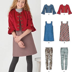 New Look 6592 Sewing Pattern for Childrens Bolero Jacket Jumper Dress and Leggings Tweens Series sz 8-16 Uncut