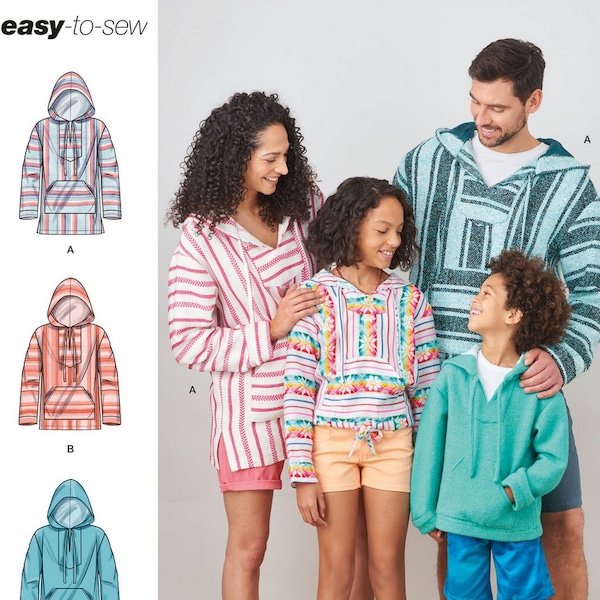 Simplicity S9759 Sewing Pattern for Childrens Teens and Adults Pullover Hoodie with Front Pocket Uncut