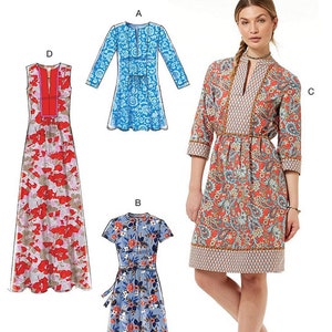 McCalls M7597 Sewing Pattern Misses Loose Fitting Pullover Tunic and Dresses with Front Bib Sleeve Variations sz 6-14 or 14-22 Uncut