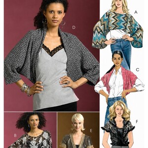 May include: McCall's M5182 sewing pattern envelope featuring illustrations of various shrugs and bolero jackets. Designs include a leopard print shrug, a chevron print cropped top, a pink textured bolero, a floral sheer top, and a black lace bolero.