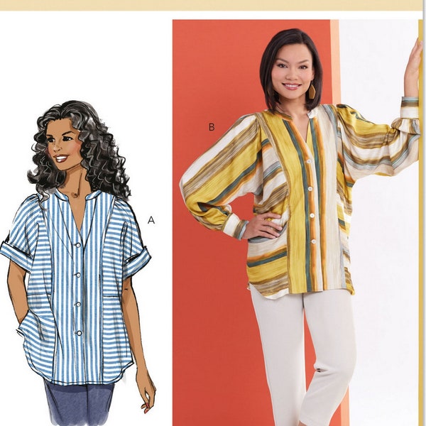 Butterick B6943 Sewing Pattern Misses Loose Fitting Dolman Sleeve Button Front Tops with Sleeve Variations sz 8-16 or 18-26 Uncut