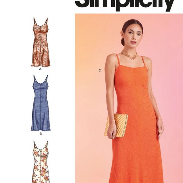 Simplicity S9745 Sewing Pattern Misses Slip Dress in Three Lengths Back Strap Interest sz 8-16 or 18-26 Uncut