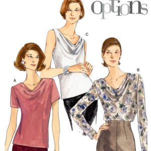 Vogue 9771 Sewing Pattern for Misses Set of Bias Front Pullover Tops Sleeveless Short and Long Sleeve sz 12-16 Uncut