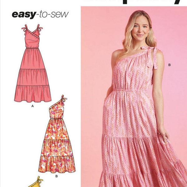 Simplicity S9746 Sewing Pattern Misses Easy to Sew Tiered Dresses One Shoulder Option sz 6-14 or 16-24 Uncut