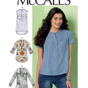 McCalls M7360 Sewing Pattern Misses Loose Fitting Pullover Henley Tops with Sleeve Variations sz 6-14 or 14-22 Uncut