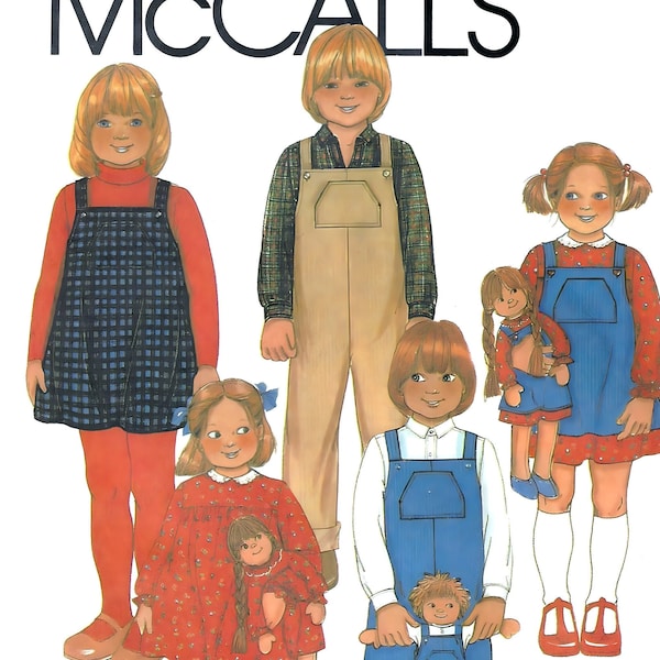 McCalls 7299 Sewing Pattern Vintage 80s Childrens Dress Jumper and Overalls sz 5 Uncut