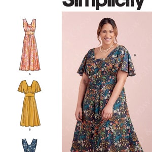 Simplicity S9325 Sewing Pattern Dress with Length and Sleeve Variations Misses 10-18 or Womens 20W-28W Uncut