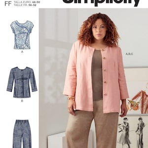 Simplicity S9269 Sewing Pattern Womens Plus Size Button Front Jacket Knit Top and Cropped Pants sz 18W-24W or 26W-32W Uncut