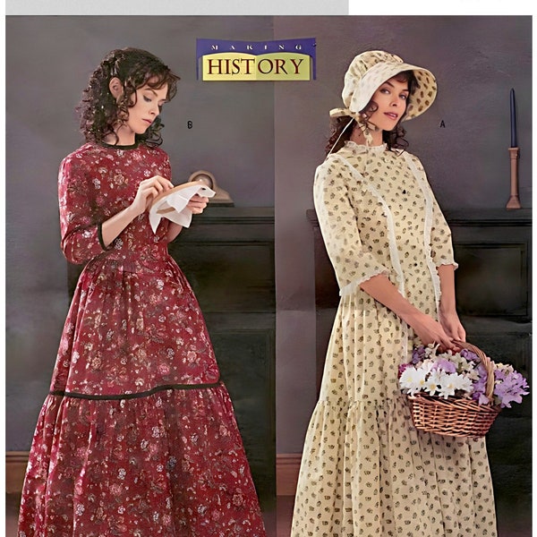 Butterick 3992 Sewing Pattern Misses Making History Costume Frontier Woman Dress and Bonnet Easy sz 6-10 or 12-16 Uncut