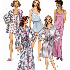 McCalls 7851 Sewing Pattern Misses Sleepwear Robe in Three Lengths Pullover Nightgown Tunic or Camisole and Pull-on Shorts sz Small Uncut