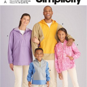 May include: A sewing pattern for a hooded pullover with a zipper closure. The pattern includes four different color variations of the pullover, with two variations for each of the two styles. The pattern is designed and printed in the USA.