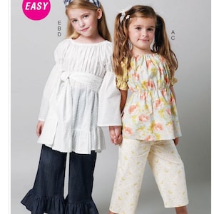 McCalls M6530 Sewing Pattern Childrens Top Tunic Belt Pants in Two Lengths and Kerchief sz 2-5 Uncut