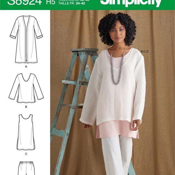 Simplicity S8924 Sewing Pattern Misses Unlined Jacket Top Tunic and Pull-on Pants sz 6-14 or 16-24 Uncut