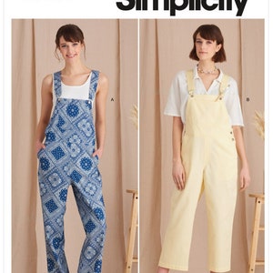 Simplicity S9590 Sewing Pattern Misses Relaxed Fit Straight Legged Overalls in Ankle and Cropped Lengths sz XS-XL Uncut