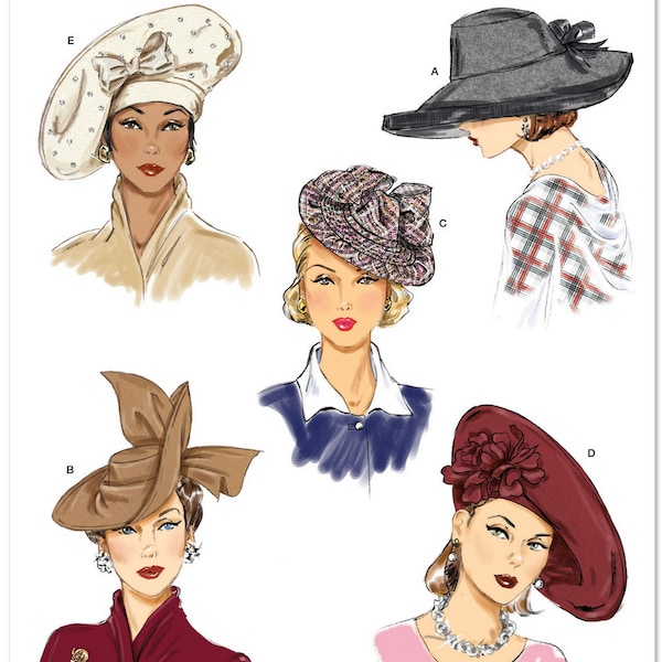 Simplicity S9834 Sewing Pattern Misses 1930s and 1940 Style Hats in Five Styles Uncut