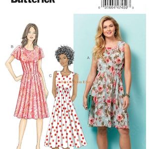 Butterick B6555 Sewing Pattern Misses Dress with Front and Back Tucks Length and Sleeve Variations sz 6-14 or 14-22 Uncut