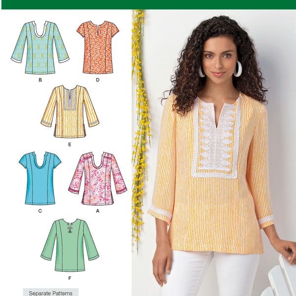 Simplicity 1461 Sewing Pattern Misses Tunic with Neckline and Sleeve Variations sz 10-18 Uncut