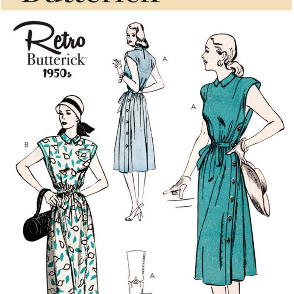 Butterick B6889 Sewing Pattern Misses Retro 50s Side Buttoning Dress sz 6-14 or 16-24 Uncut