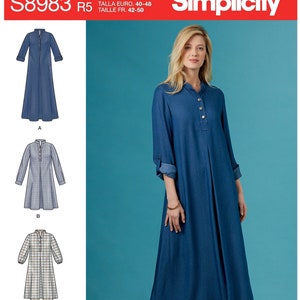 Simplicity S8983 Sewing Pattern for Misses Pullover Banded Collar Dresses with Sleeve and Length Variations sz 6-14 or 14-22 Uncut