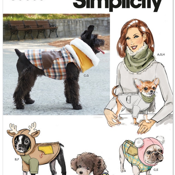 Simplicity S9663 Sewing Pattern for Pet Coats with Optional Hoods and Cowls in Sizes S-M-L and Adult Cowl Uncut