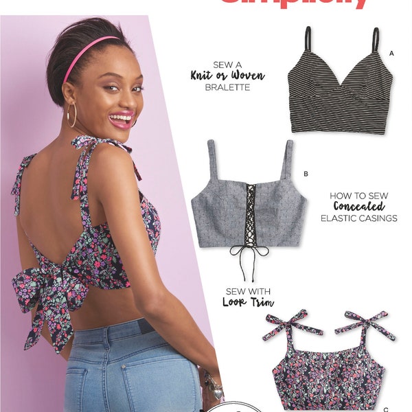 Simplicity 8549 Sewing Pattern Misses Knit or Woven Bra Tops Learn to Sew the Trends Series sz XXS-XXL Uncut