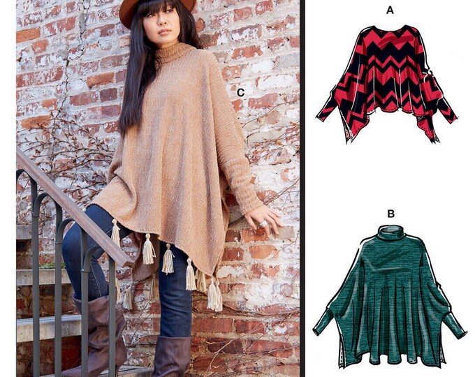 Mccalls M8241 Sewing Pattern Misses Very Easy Knit Poncho Tops Cropped ...