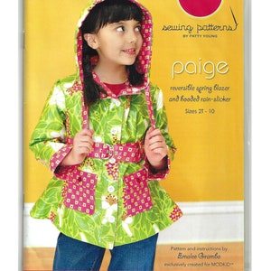 May include: A sewing pattern for a reversible spring blazer and hooded rain-slicker for children, sizes 2T-10. The pattern is called "paige" and is by Patty Young. The pattern is illustrated with a young girl wearing the finished garment.