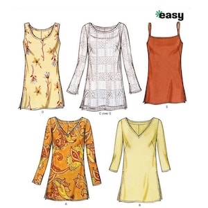 New Look 6086 Sewing Pattern Misses Easy Tunic Tops with Various Necklines and Sleeve Lengths sz 10-22 Uncut