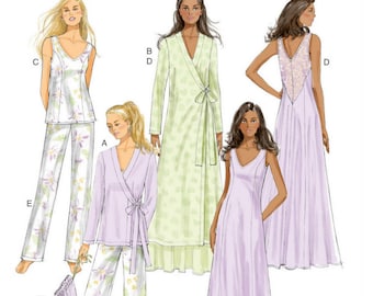 Butterick B5963 Sewing Pattern Misses Easy Side Tie Robe Top Gown Pants and Drawstring Bag sz 6-14 or 14-22 Uncut