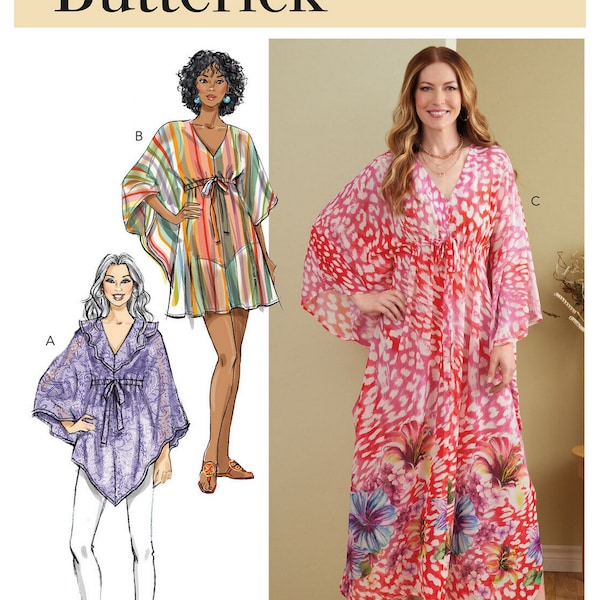 Butterick B6900 Sewing Pattern Misses Easy Caftan with Drawstring Waist and Length Variations sz 8-16 or 18-26 Uncut
