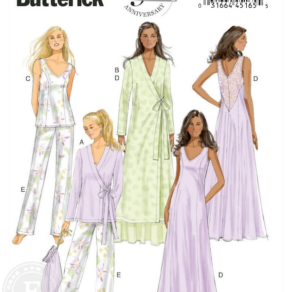 Butterick B5963 Sewing Pattern Misses Easy Side Tie Robe Top Gown Pants and Drawstring Bag sz 6-14 or 14-22 Uncut