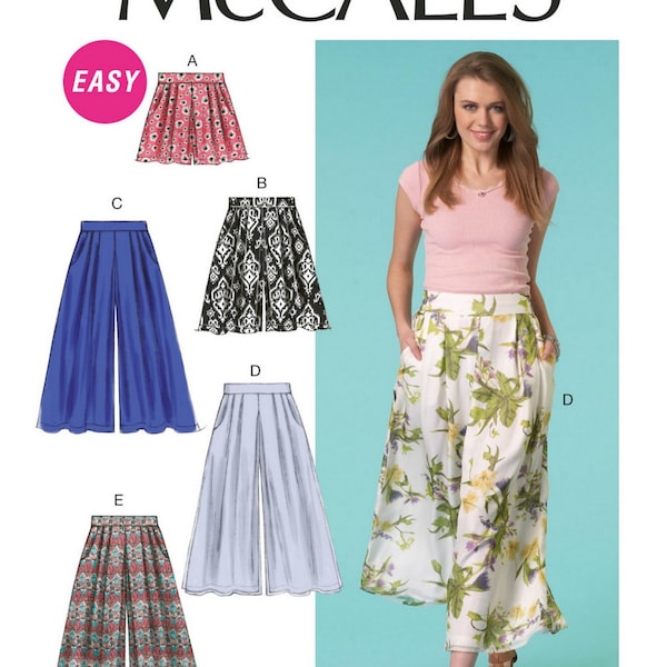 McCalls M7131 Sewing Pattern Misses Easy Wide Leg Shorts Culottes and Pants sz 8-16 or 16-24 Uncut