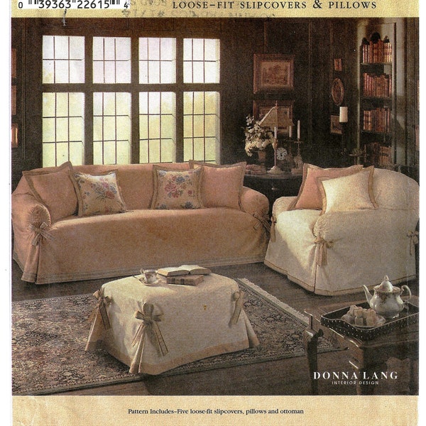 Simplicity 8581 Sewing Pattern for Pillow and Slipcover for Chair and Instructions for Loveseat Sofa and Ottoman Slipcovers Uncut