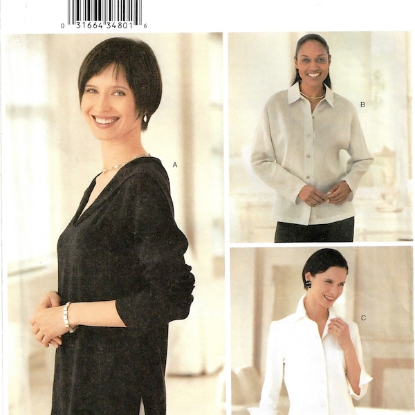 Butterick 3456 Sewing Pattern Misses Tops with Collar and Sleeve Variations by Ellen Tracy sz 6-10 Uncut