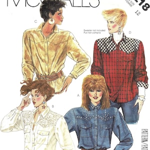 McCalls 2218 Sewing Pattern Misses Vtg 80s Long Sleeve Button Front Collared Shirt with Yoke Interest sz 12 Uncut