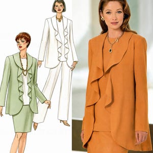 Butterick 3559 Sewing Pattern Misses Loose Fitting Cascading Collar Jacket Long Sleeve Top Straight Fitting Skirt and Pants sz 12-16 Uncut