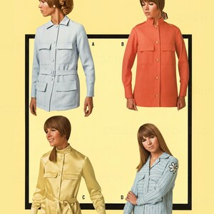 McCalls 9178 Sewing Pattern Misses Vintage 60s Shirt in Four Versions and Applique Military Safari Cossack Workshirt sz 10 Uncut