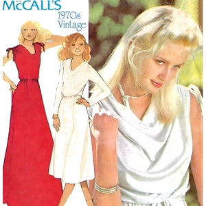 May include: Vintage McCall's sewing pattern from the 1970s featuring two women wearing long dresses. One dress is red and the other is white.