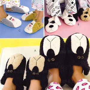 May include: A collection of plush animal-themed slippers featuring various designs including black bear faces, white and black dog faces, and gray or olive cat faces with embroidered details, button eyes, and soft textured fabric construction.