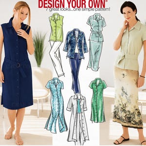 Simplicity 7162 Sewing Pattern Misses Design Your Own Shirt-Dress in Two Lengths Shirt Skirt and Pants sz 6-12 Uncut