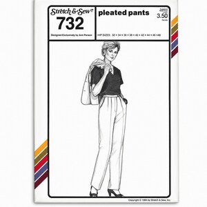 Stretch & Sew 732 Sewing Pattern Pleated Pants sz 32-48 Hip Uncut