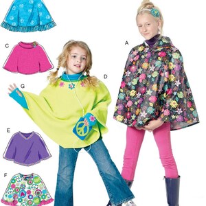 May include: McCall's M6196 sewing pattern for children's capes. The pattern includes various cape styles, such as a hooded cape, a solid pink cape, a green poncho, a purple cape, and a floral cape. The pattern size is CZ (Med-Lrg-Xlg).