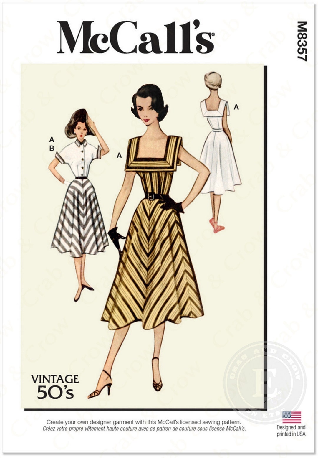 Mccalls M8357 Sewing Pattern Misses Vintage 50s Reproduction Square Neckline Dress and Jacket