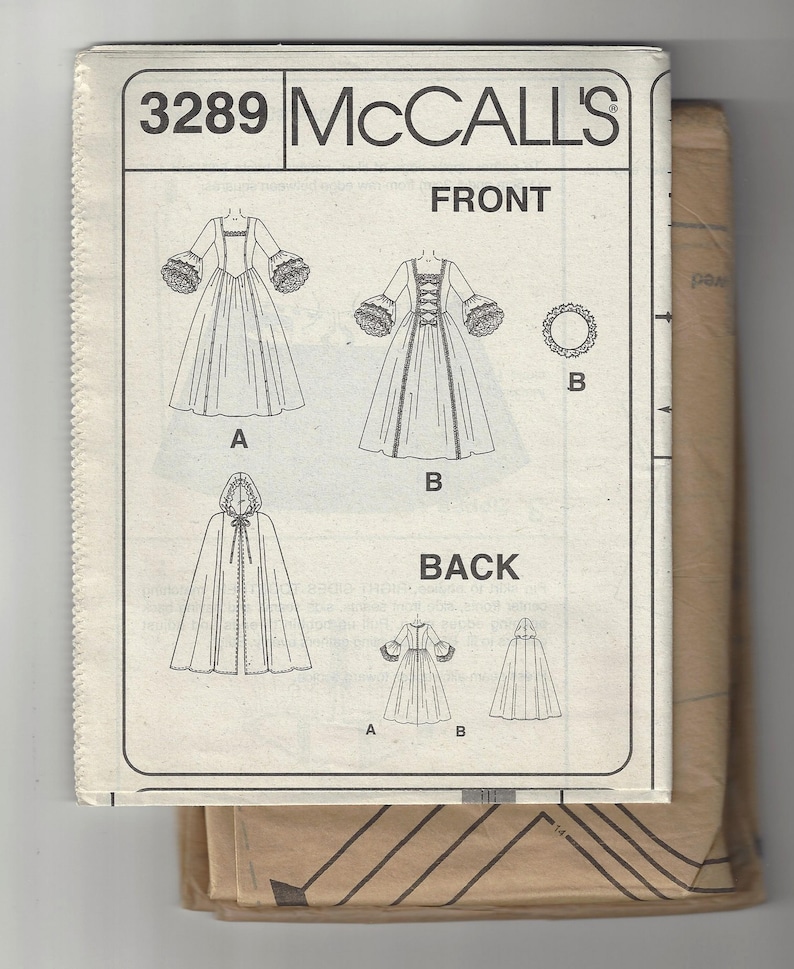 Mccalls 3289 Sewing Pattern Misses Colonial Costumes Full Length Dress ...