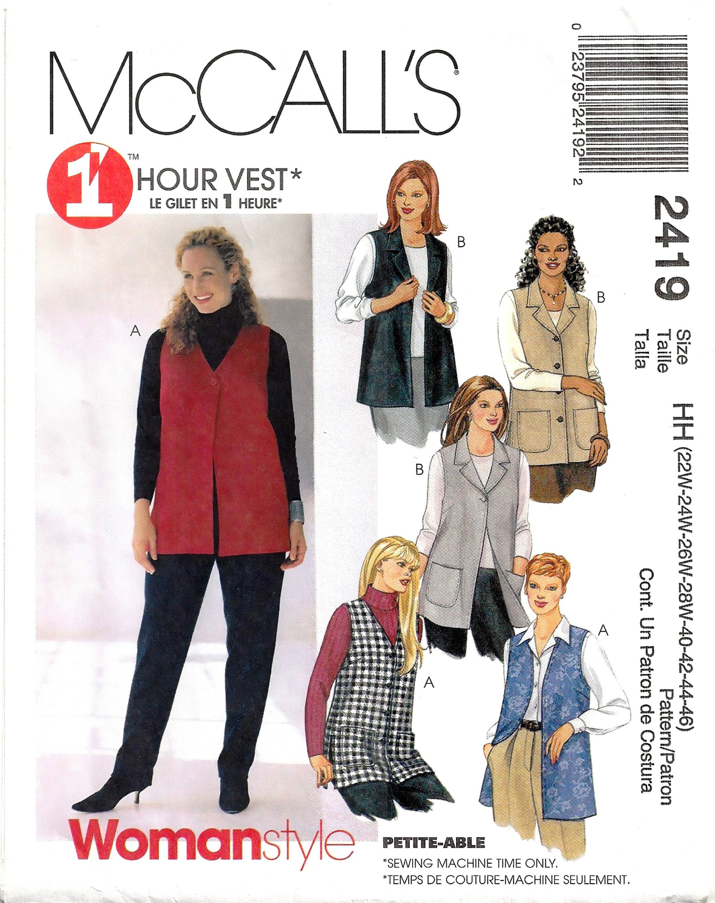 McCall's 2525 Caftan in three lengths, Pants Size: HH 22W-46 Uncut Sewing  Pattern